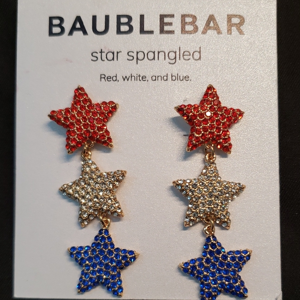 BaubleBar Triple Star Earrings - Red, White, and Blue. Danging earrings.
